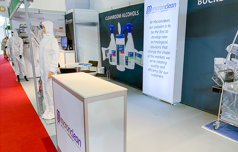 A photo of the constructed Micronclean exhibition stand.